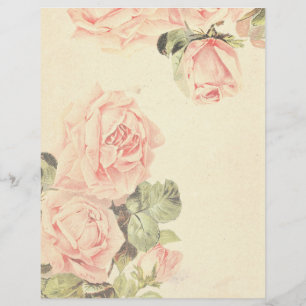 Vintage Pink Rose Floral Scrapbook Paper
