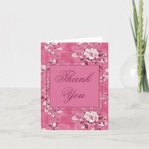 Vintage Pink Rose Floral Thank You Note Card