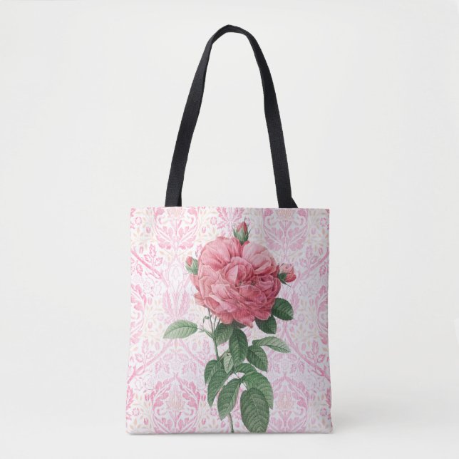 Vintage Pink Rose Flower Tote Bag (Front)