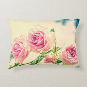 Vintage Pink rose flowers in garden Decorative Cushion