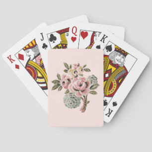 Vintage Pink Rose Folk Art Botanical Floral Bouque Playing Cards