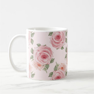 Vintage pink rose garden cottage floral pattern coffee mug