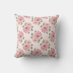 Vintage pink rose garden cottage floral pattern cushion