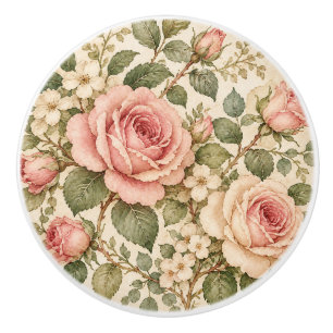 Vintage Pink Rose Garden Drawer Knob