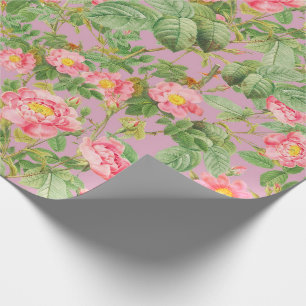 Vintage Pink Rose Gift Paper in Dusty Lilac