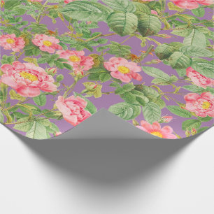 Vintage Pink Rose Gift Paper in Lavender Purple