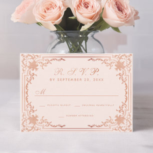 Vintage Pink Rose Gold Elegant Calligraphy Wedding RSVP Card