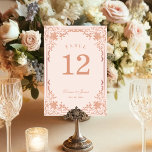 Vintage Pink Rose Gold Elegant Victorian Wedding  Table Number<br><div class="desc">This blush pink and rose gold elegant wedding table number, with a vintage air, has a vintage frame with baroque faux rose gold decorations on a blush pink background. The names are written in an elegant calligraphic script. All text can be personalised and has a colour similar to the rose...</div>