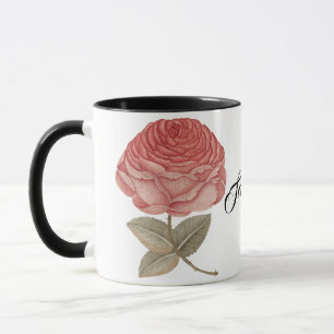 Vintage pink rose illustration mug