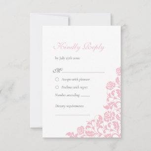 Vintage Pink Rose Lace Floral Wedding RSVP Card