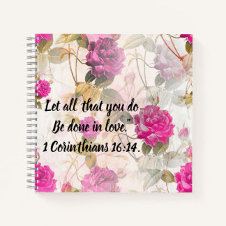 Vintage Pink Rose Notebook with Scripture