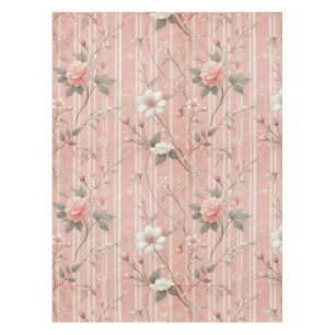 Vintage Pink Rose on Striped Pink Background Tablecloth