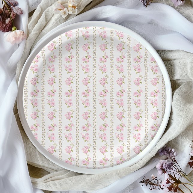Vintage Pink Rose Paper Plate (Creator Uploaded)
