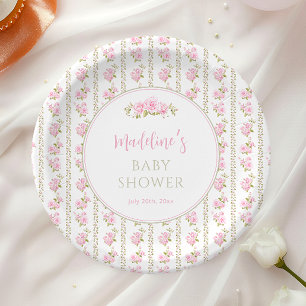 Vintage Pink Rose Paper Plate
