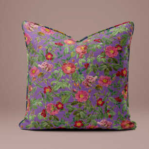 Vintage Pink Rose Pillow in Lavender Purple