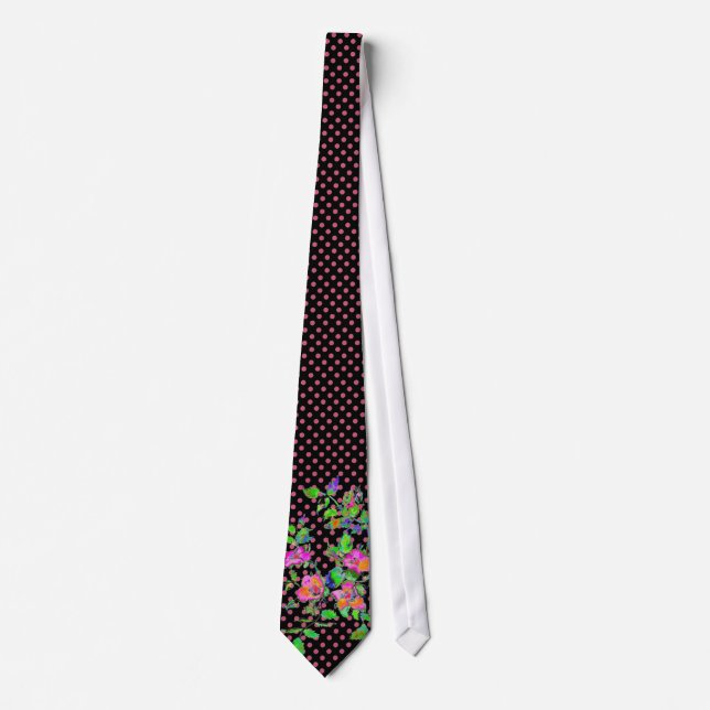 Vintage Pink rose  polka-dots Tie (Front)