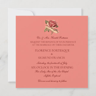 Vintage Pink Rose Ribbon Wedding Invitation