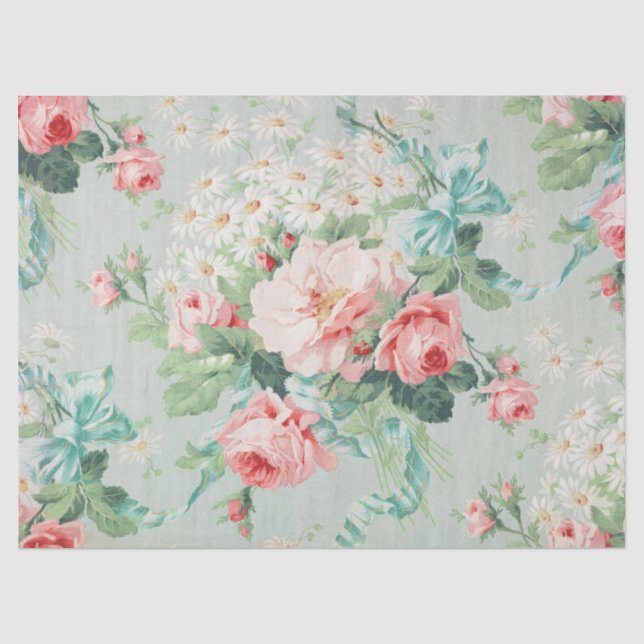 Vintage Pink Rose Shabby Chic Floral Pattern Tissue Paper (Front)