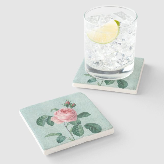 Vintage Pink Rose Stone Coaster (Side)