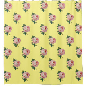 Vintage Pink Rose Sunny Yellow Shower Curtain