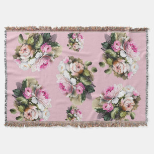 Vintage Pink Rose Throw Blanket