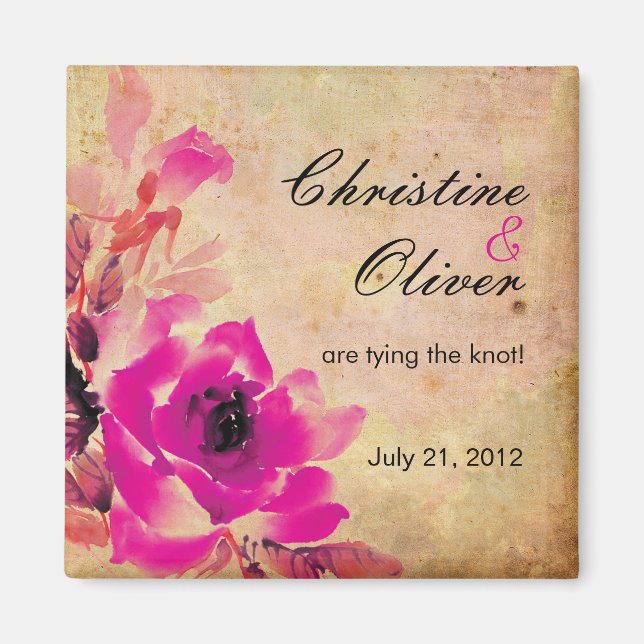 Vintage Pink Rose Wedding Save The Date Magnet (Front)