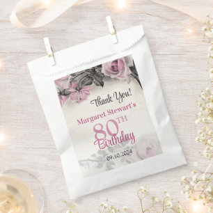 Vintage Pink Roses 80th Birthday Favour Bag