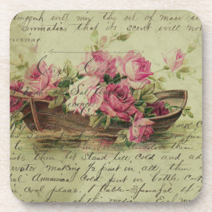 Vintage Pink Roses and Boat Coaster