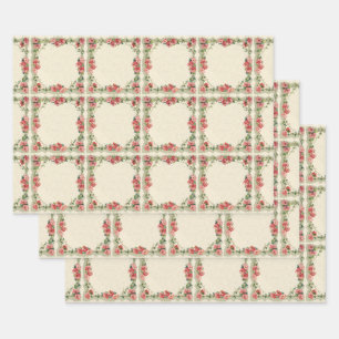 Vintage Pink Roses and Flowers, Victorian Wedding Wrapping Paper Sheet