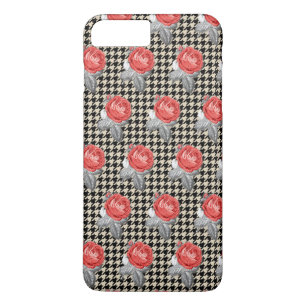 Vintage pink roses and houndstooth pattern iPhone 8 plus/7 plus case
