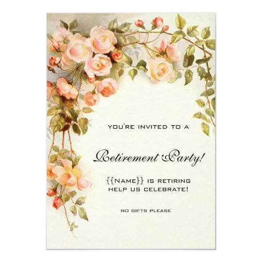 Vintage Pink Roses Antique Floral Retirement Party Card