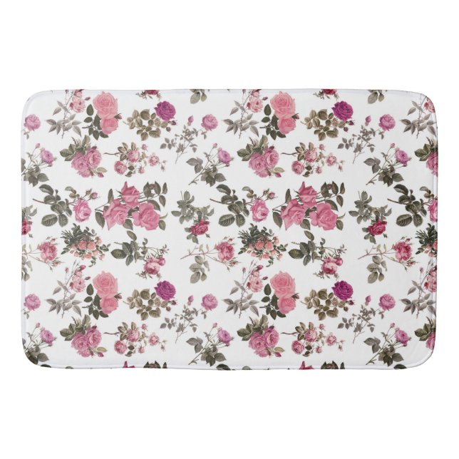 Vintage Pink Roses Bath Mat (Front)