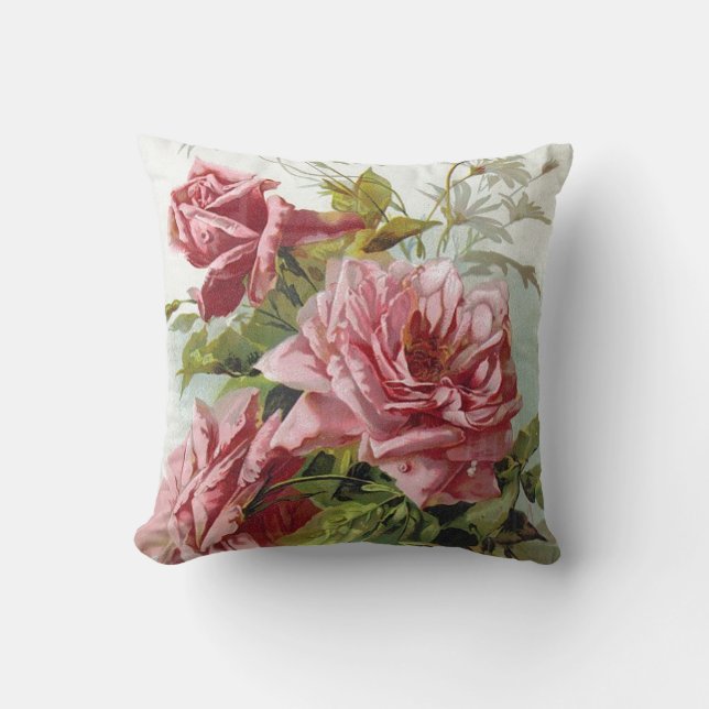 Vintage Pink Roses Bouquet Cushion (Front)