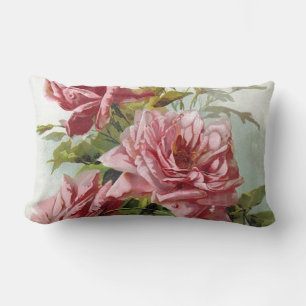 Vintage Pink Roses Bouquet Lumbar Cushion