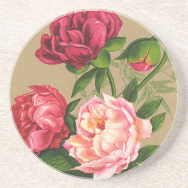 Vintage Pink Roses Coaster (Front)