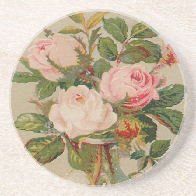 Vintage Pink Roses Coaster (Front)