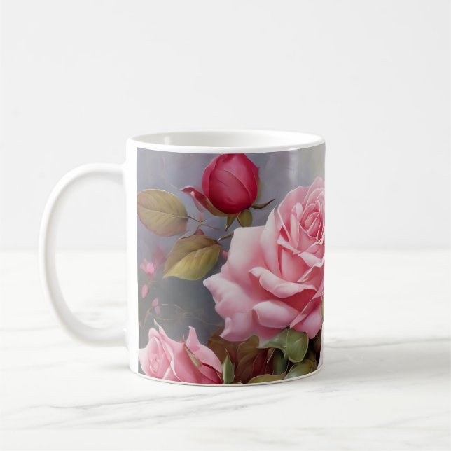 Vintage Pink Roses Coffee Mug (Left)