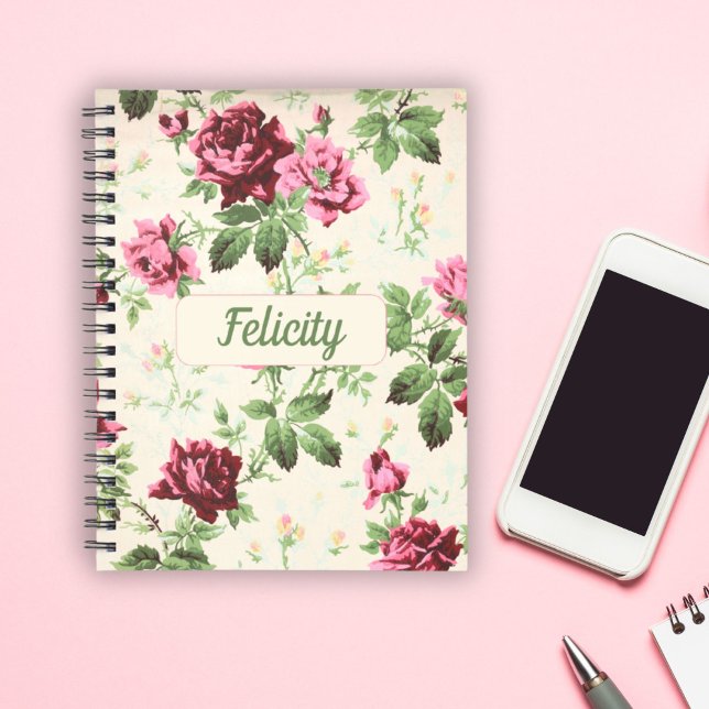 Vintage pink roses custom name notebook (Creator Uploaded)