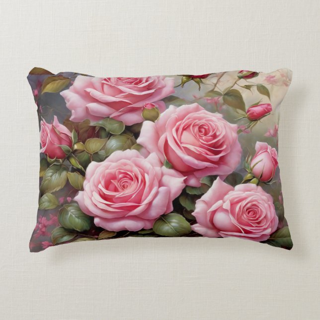 Vintage Pink Roses Decorative Cushion (Front)