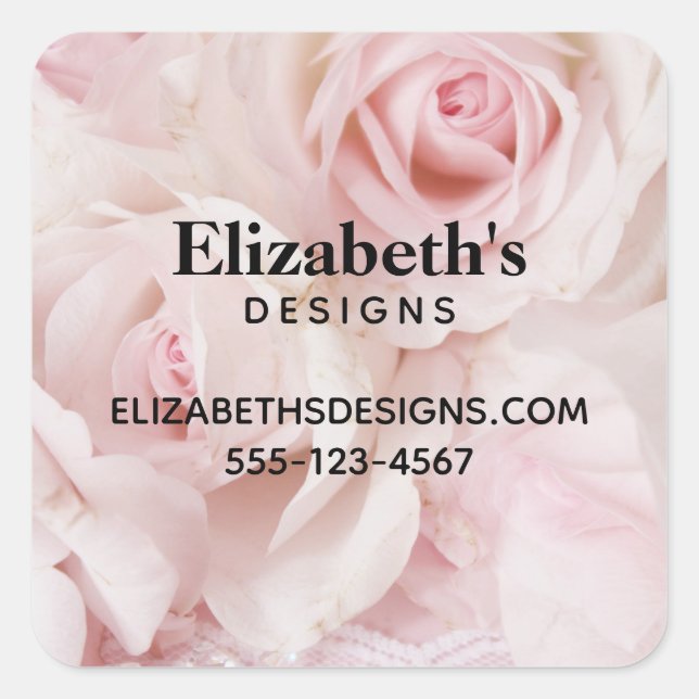 Vintage Pink Roses Elegant Bouquet Business Square Sticker (Front)