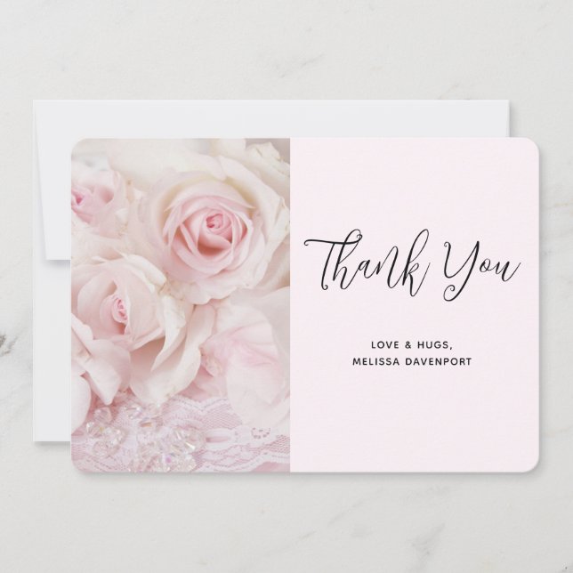 Vintage Pink Roses & Elegant Lace - Thank You Card (Front)
