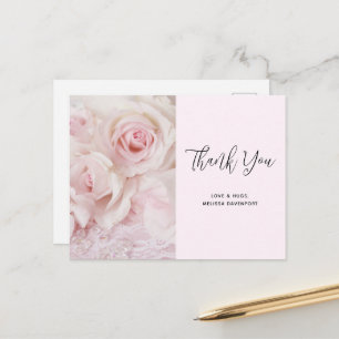 Vintage Pink Roses & Elegant Lace - Thank You Postcard