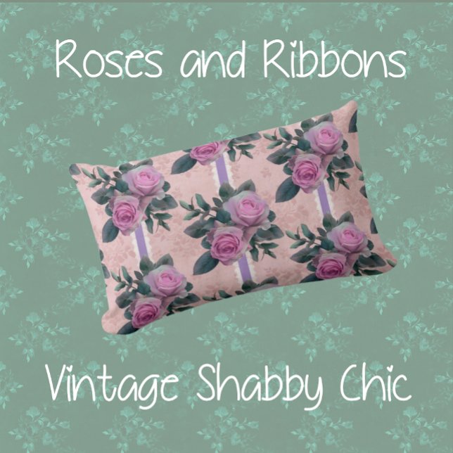 Vintage Pink Roses Faded Damask Design Lumbar Cushion (So cozy!)