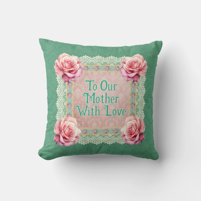 Vintage Pink Roses Faded Damask Personalised Cushion (Front)