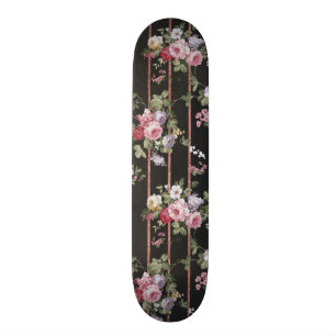 Vintage pink roses faux rose gold stripes pattern skateboard