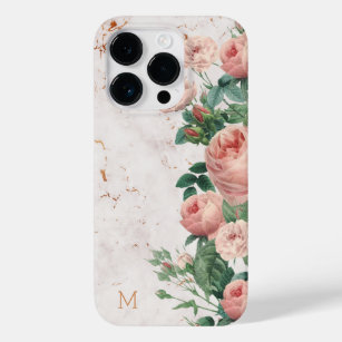 Vintage Pink Roses Floral Marble Custom Case-Mate iPhone 14 Pro Case