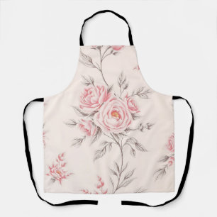 Vintage Pink Roses Floral Pattern Apron