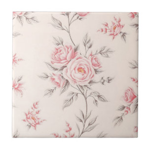 Vintage Pink Roses Floral Pattern Ceramic Tile