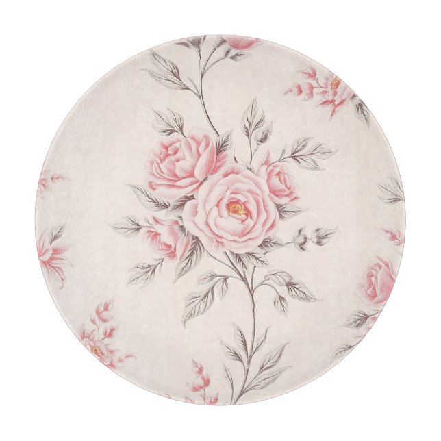 Vintage Pink Roses Floral Pattern Cutting Board (Front)