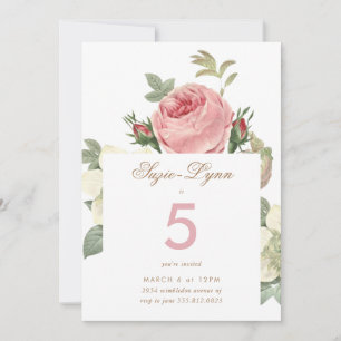 Vintage Pink Roses Girl Birthday Invitation